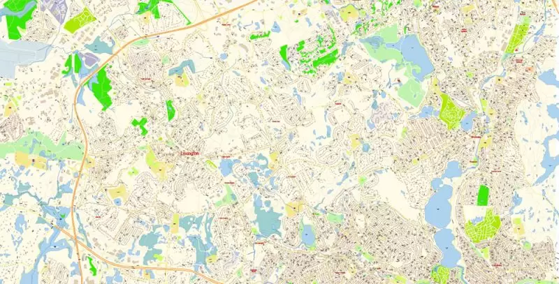 Lexington Area Massachusetts US Map Vector Exact City Plan High Detailed Street Map editable Adobe Illustrator in layers