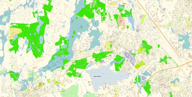 Lexington Area Massachusetts US Map Vector Exact City Plan High Detailed Street Map editable Adobe Illustrator in layers
