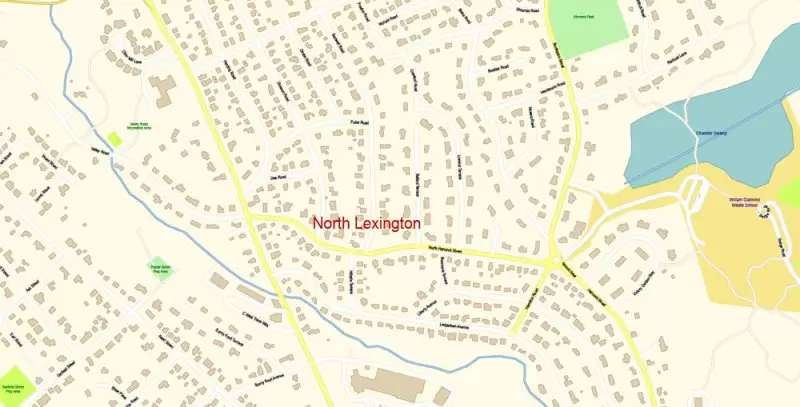 Lexington Area Massachusetts US Map Vector Exact City Plan High Detailed Street Map editable Adobe Illustrator in layers
