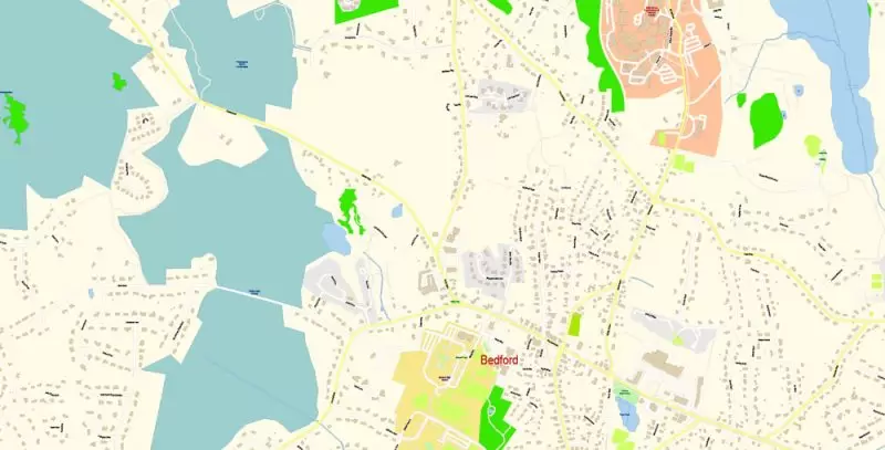 Lexington Area Massachusetts US Map Vector Exact City Plan High Detailed Street Map editable Adobe Illustrator in layers