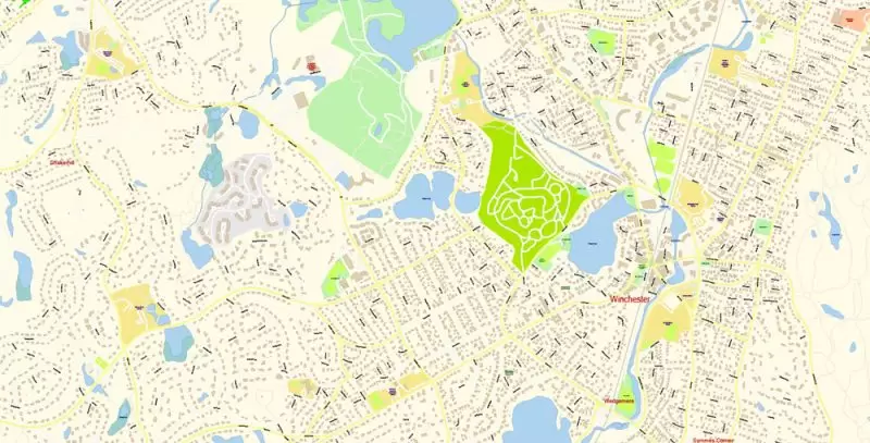 Lexington Area Massachusetts US Map Vector Exact City Plan High Detailed Street Map editable Adobe Illustrator in layers