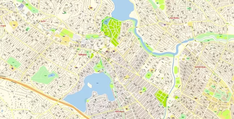 Lexington Area Massachusetts US Map Vector Exact City Plan High Detailed Street Map editable Adobe Illustrator in layers