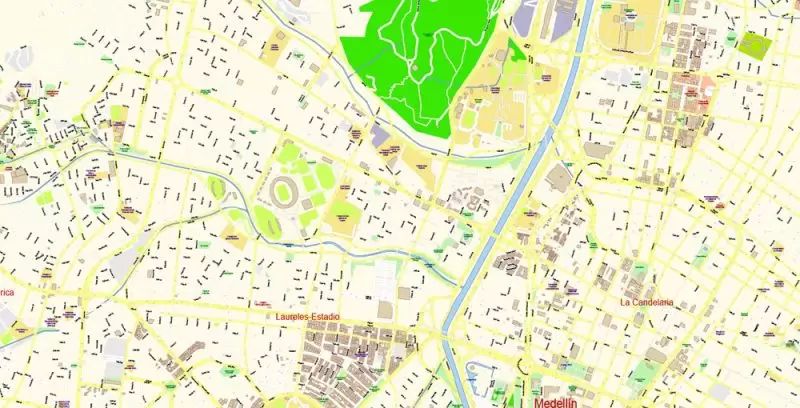 Medellin Colombia Map Vector Exact City Plan High Detailed Street Map editable Adobe Illustrator in layers