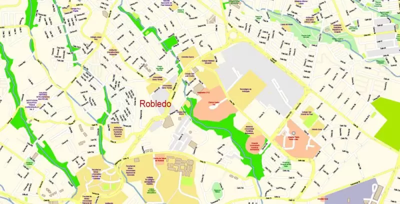 Medellin Colombia Map Vector Exact City Plan High Detailed Street Map editable Adobe Illustrator in layers