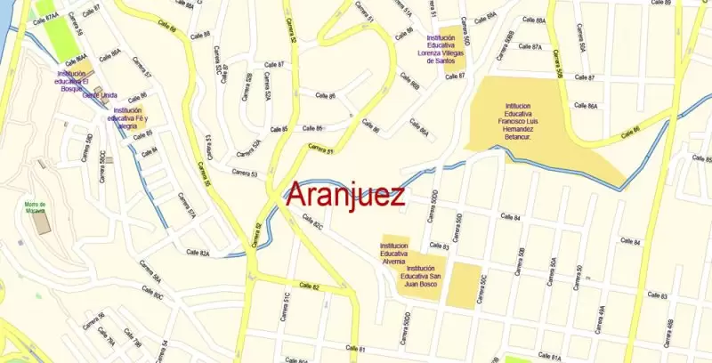 Medellin Colombia Map Vector Exact City Plan High Detailed Street Map editable Adobe Illustrator in layers