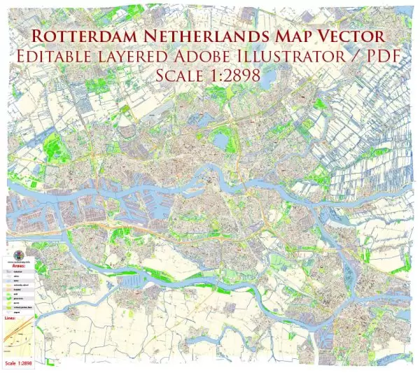 Rotterdam Netherlands Map Vector Exact City Plan High Detailed Street Map editable Adobe Illustrator in layers