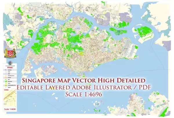 Singapore Map Vector Exact City Plan High Detailed Street Map editable Adobe Illustrator in layers