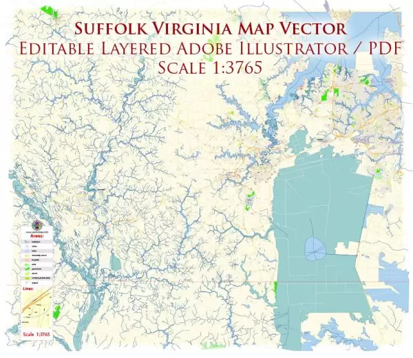 Suffolk Virginia US Map Vector Exact City Plan High Detailed Street Map editable Adobe Illustrator in layers