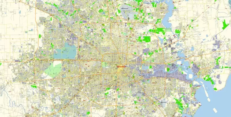Houston Texas Map Vector Free Editable Layered Adobe Illustrator + PDF + SVG