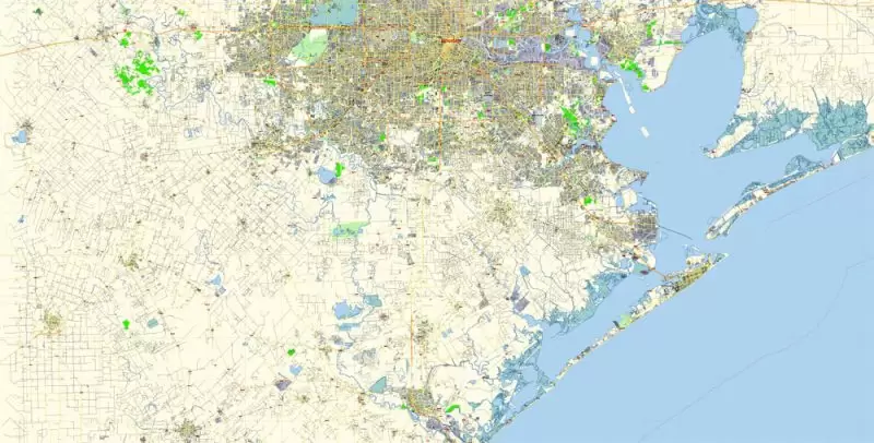 Houston Texas Map Vector Free Editable Layered Adobe Illustrator + PDF + SVG