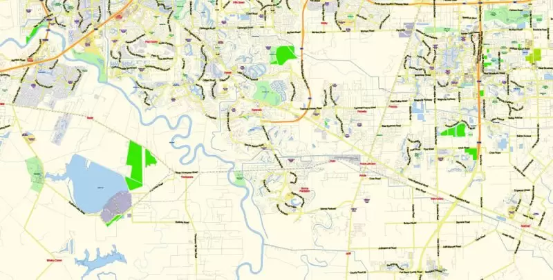 Houston Texas US Map Vector Exact City Plan Detailed Street Map editable Adobe Illustrator in layers