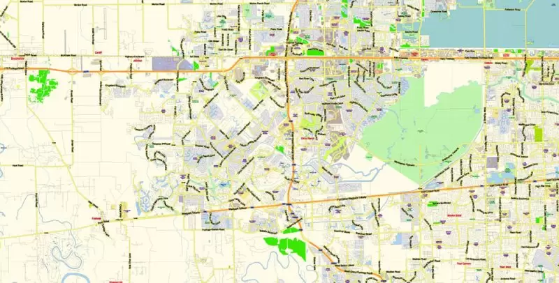Houston Texas US Map Vector Exact City Plan Detailed Street Map editable Adobe Illustrator in layers