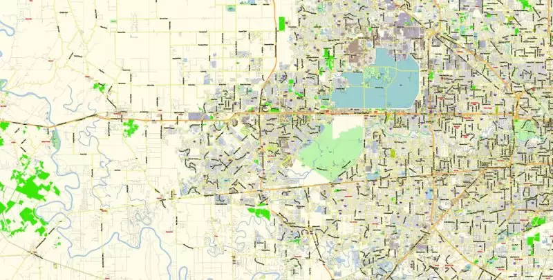 Houston Texas US Map Vector Exact City Plan Detailed Street Map editable Adobe Illustrator in layers