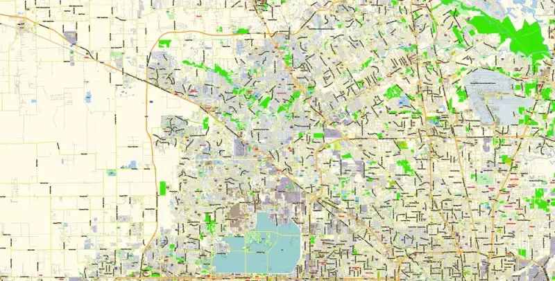 Houston Texas US Map Vector Exact City Plan Detailed Street Map editable Adobe Illustrator in layers