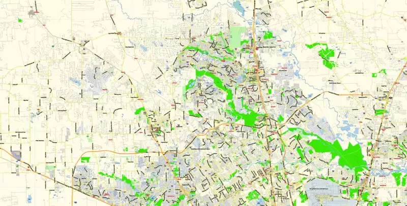 Houston Texas US Map Vector Exact City Plan Detailed Street Map editable Adobe Illustrator in layers