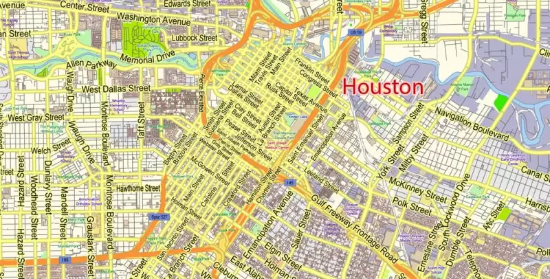 Houston Texas US Map Vector Exact City Plan Detailed Street Map editable Adobe Illustrator in layers