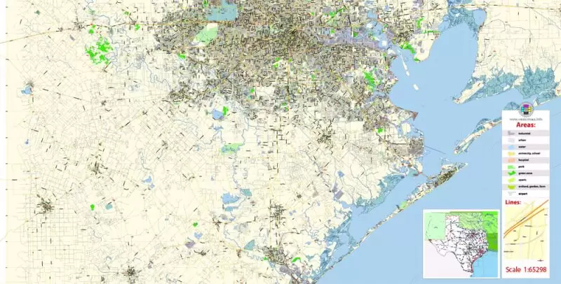 Houston Texas US Map Vector Exact City Plan Detailed Street Map editable Adobe Illustrator in layers
