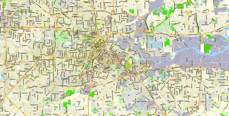 Houston Texas US Map Vector Exact City Plan Detailed Street Map editable Adobe Illustrator in layers