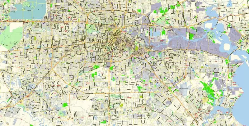 Houston Texas US Map Vector Exact City Plan Detailed Street Map editable Adobe Illustrator in layers