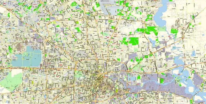 Houston Texas US Map Vector Exact City Plan Detailed Street Map editable Adobe Illustrator in layers