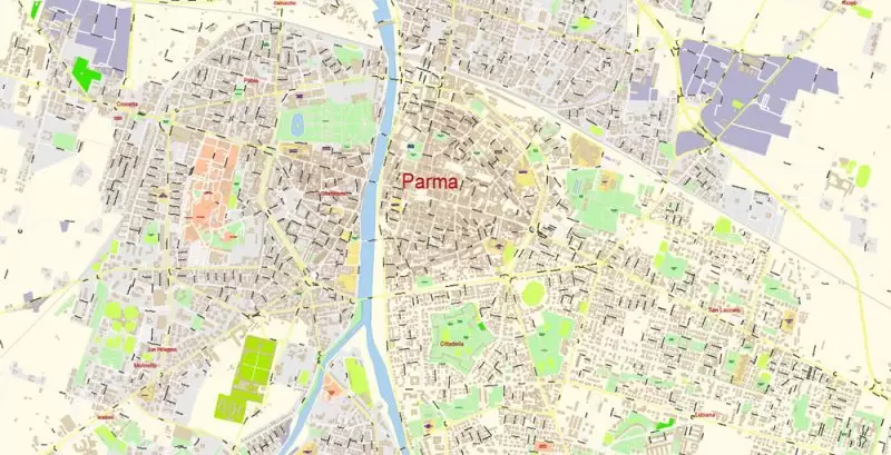 Parma Reggio Emilia Italy Map Vector Exact City Plan High Detailed Street Map editable Adobe Illustrator in layers