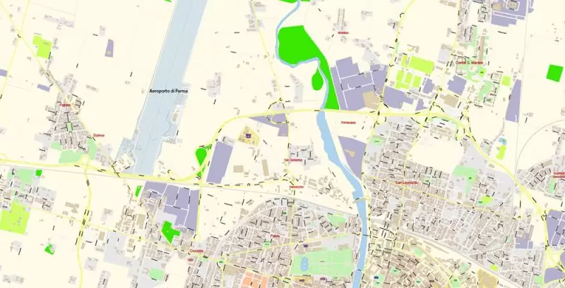 Parma Reggio Emilia Italy Map Vector Exact City Plan High Detailed Street Map editable Adobe Illustrator in layers