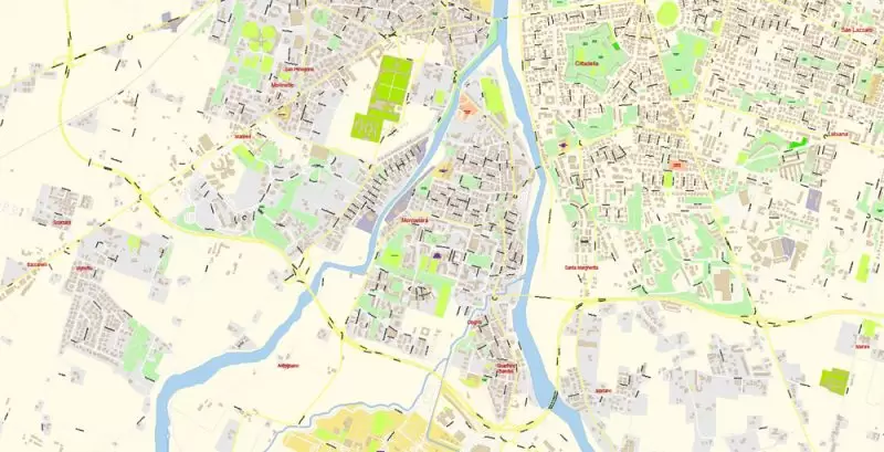 Parma Reggio Emilia Italy Map Vector Exact City Plan High Detailed Street Map editable Adobe Illustrator in layers