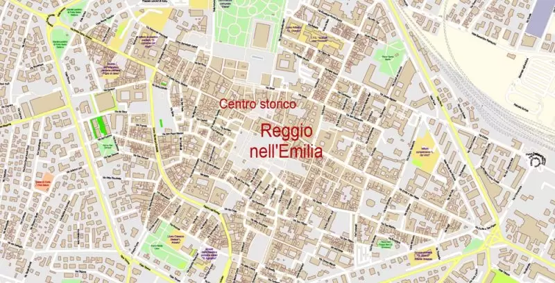 Parma Reggio Emilia Italy Map Vector Exact City Plan High Detailed Street Map editable Adobe Illustrator in layers