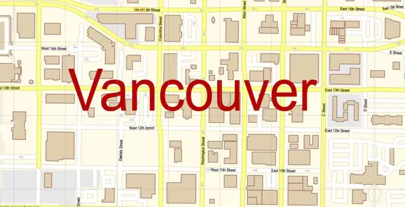 Vancouver Washington US Map Vector Exact City Plan High Detailed Street Map Adobe Illustrator in layers
