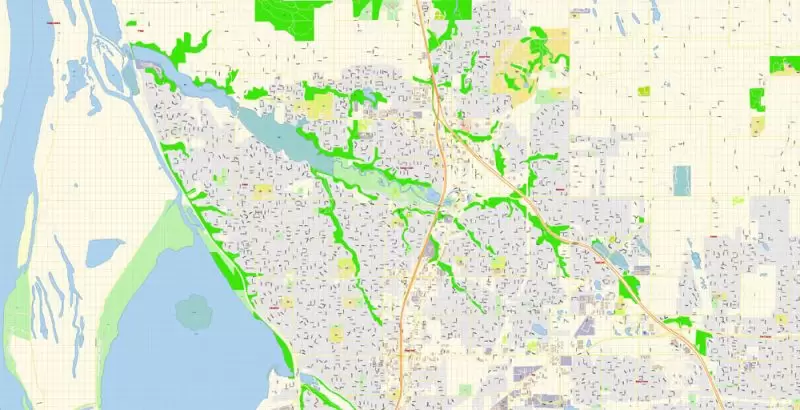 Vancouver Washington US Map Vector Exact City Plan High Detailed Street Map Adobe Illustrator in layers