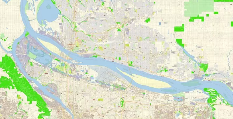 Vancouver Washington US Map Vector Exact City Plan High Detailed Street Map Adobe Illustrator in layers