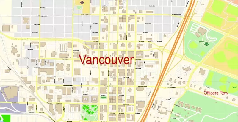Vancouver Washington US Map Vector Exact City Plan High Detailed Street Map Adobe Illustrator in layers