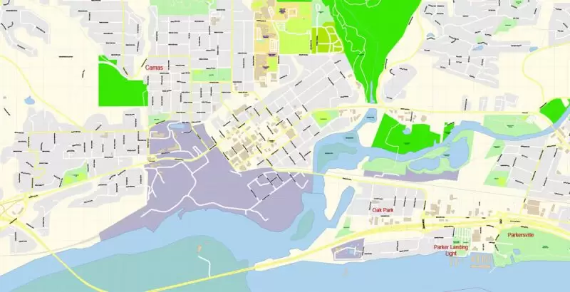Vancouver Washington US Map Vector Exact City Plan High Detailed Street Map Adobe Illustrator in layers