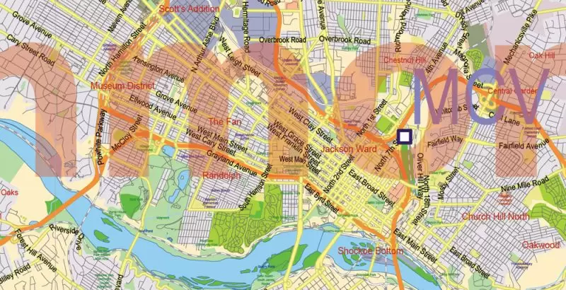 Virginia State US Map Vector Exact City Plan High Detailed Road Map + admin + Zipcodes editable Adobe Illustrator in layers