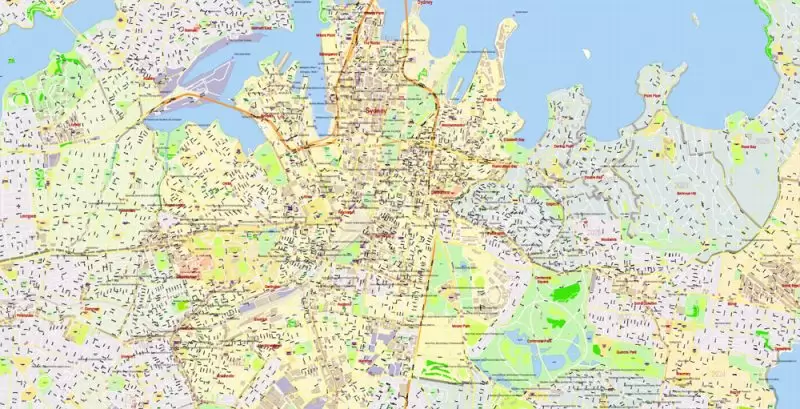 Sydney Australia DWG Map Vector Exact City Plan High Detailed Street Map AutoCAD + Adobe PDF in layers