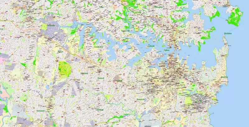 Sydney Australia DWG Map Vector Exact City Plan High Detailed Street Map AutoCAD + Adobe PDF in layers