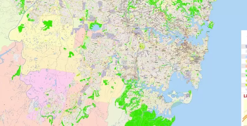 Sydney Australia DWG Map Vector Exact City Plan High Detailed Street Map AutoCAD + Adobe PDF in layers