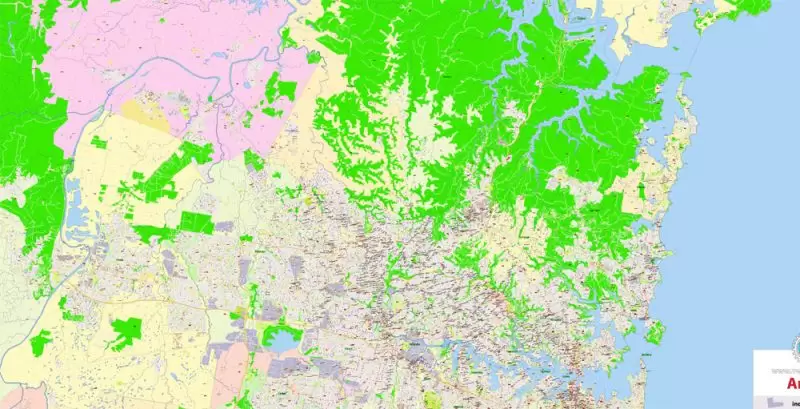 Sydney Australia DWG Map Vector Exact City Plan High Detailed Street Map AutoCAD + Adobe PDF in layers