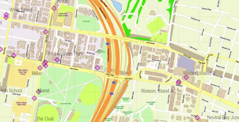 Sydney Australia DWG Map Vector Exact City Plan High Detailed Street Map AutoCAD + Adobe PDF in layers