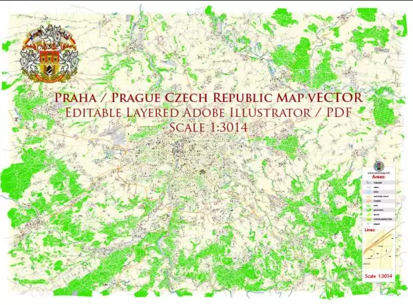 Prague Czech Republic Map Vector Exact City Plan High Detailed Street Map editable Adobe Illustrator in layers