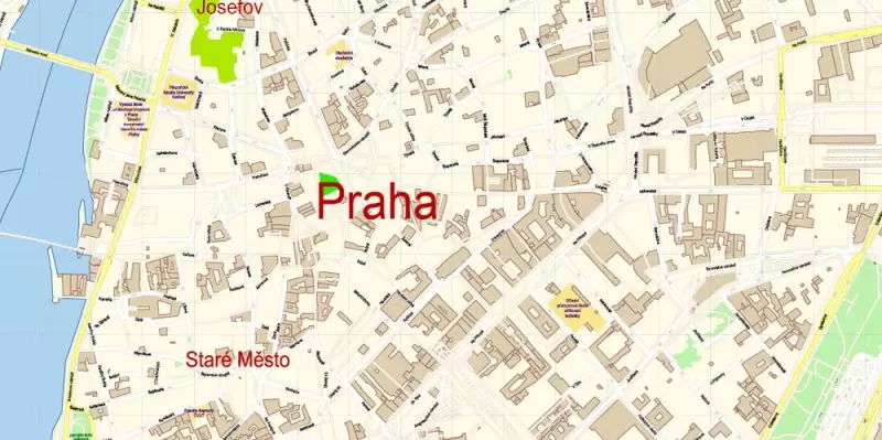 Prague Czech Republic Map Vector Exact City Plan High Detailed Street Map editable Adobe Illustrator in layers