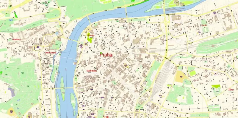 Prague Czech Republic Map Vector Exact City Plan High Detailed Street Map editable Adobe Illustrator in layers