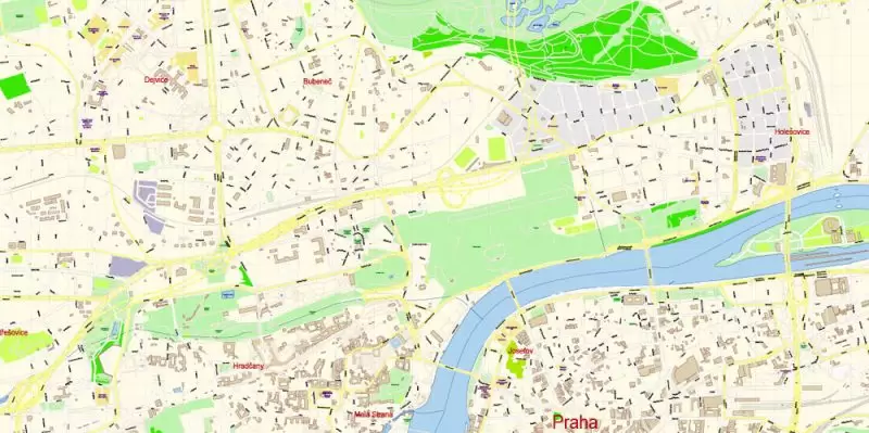 Prague Czech Republic Map Vector Exact City Plan High Detailed Street Map editable Adobe Illustrator in layers