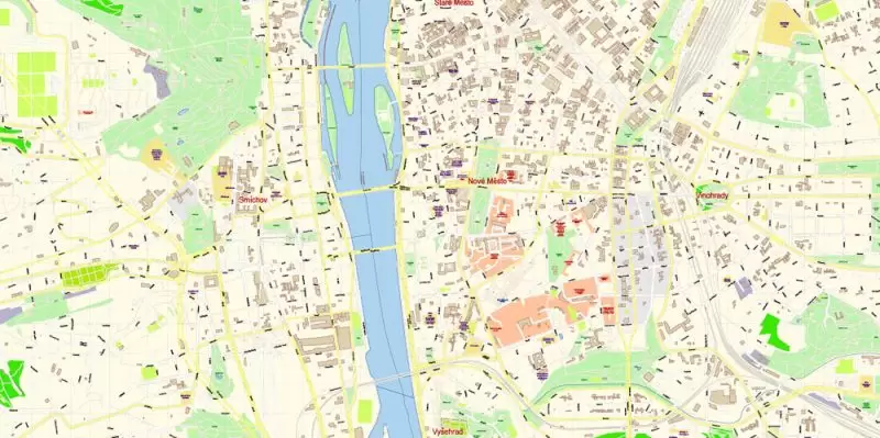Prague Czech Republic Map Vector Exact City Plan High Detailed Street Map editable Adobe Illustrator in layers