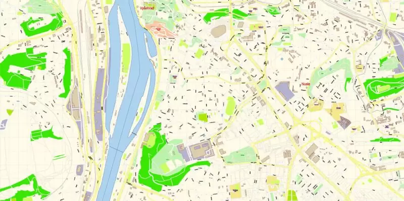 Prague Czech Republic Map Vector Exact City Plan High Detailed Street Map editable Adobe Illustrator in layers