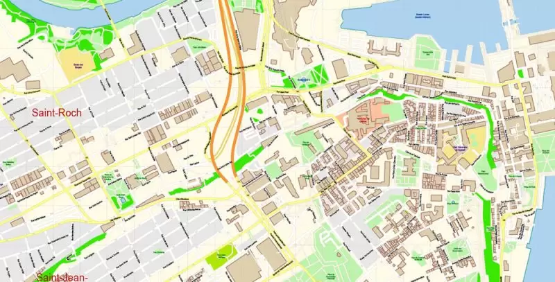 Quebec City Canada Map Vector Exact City Plan High Detailed Street Map editable Adobe Illustrator in layers