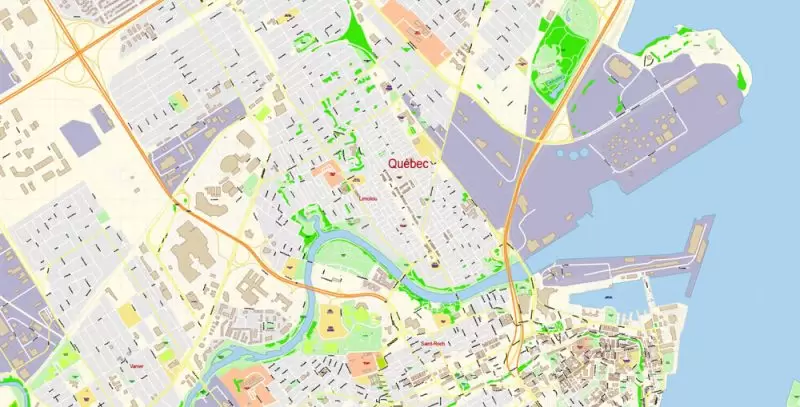 Quebec City Canada Map Vector Exact City Plan High Detailed Street Map editable Adobe Illustrator in layers