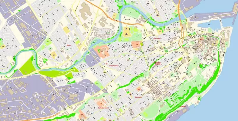 Quebec City Canada Map Vector Exact City Plan High Detailed Street Map editable Adobe Illustrator in layers