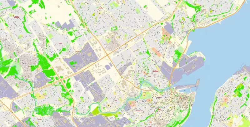 Quebec City Canada Map Vector Exact City Plan High Detailed Street Map editable Adobe Illustrator in layers