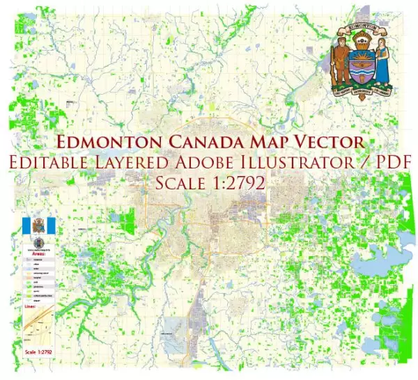 Edmonton Alberta Canada Map Vector Exact City Plan High Detailed Street Map editable Adobe Illustrator in layers